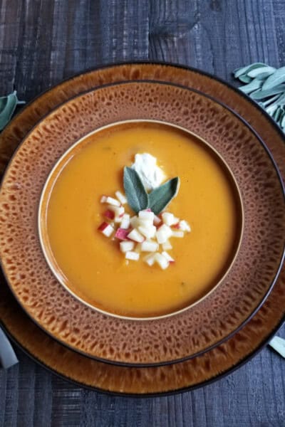 Butternut Squash Soup with Sage, Apples & Cream
