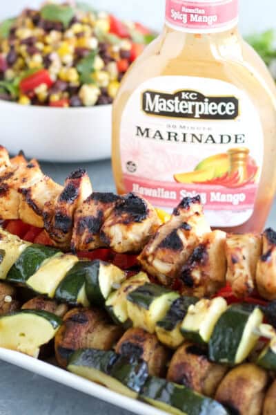 Hawaiian Spicy Mango Chicken & Veggie Kabobs