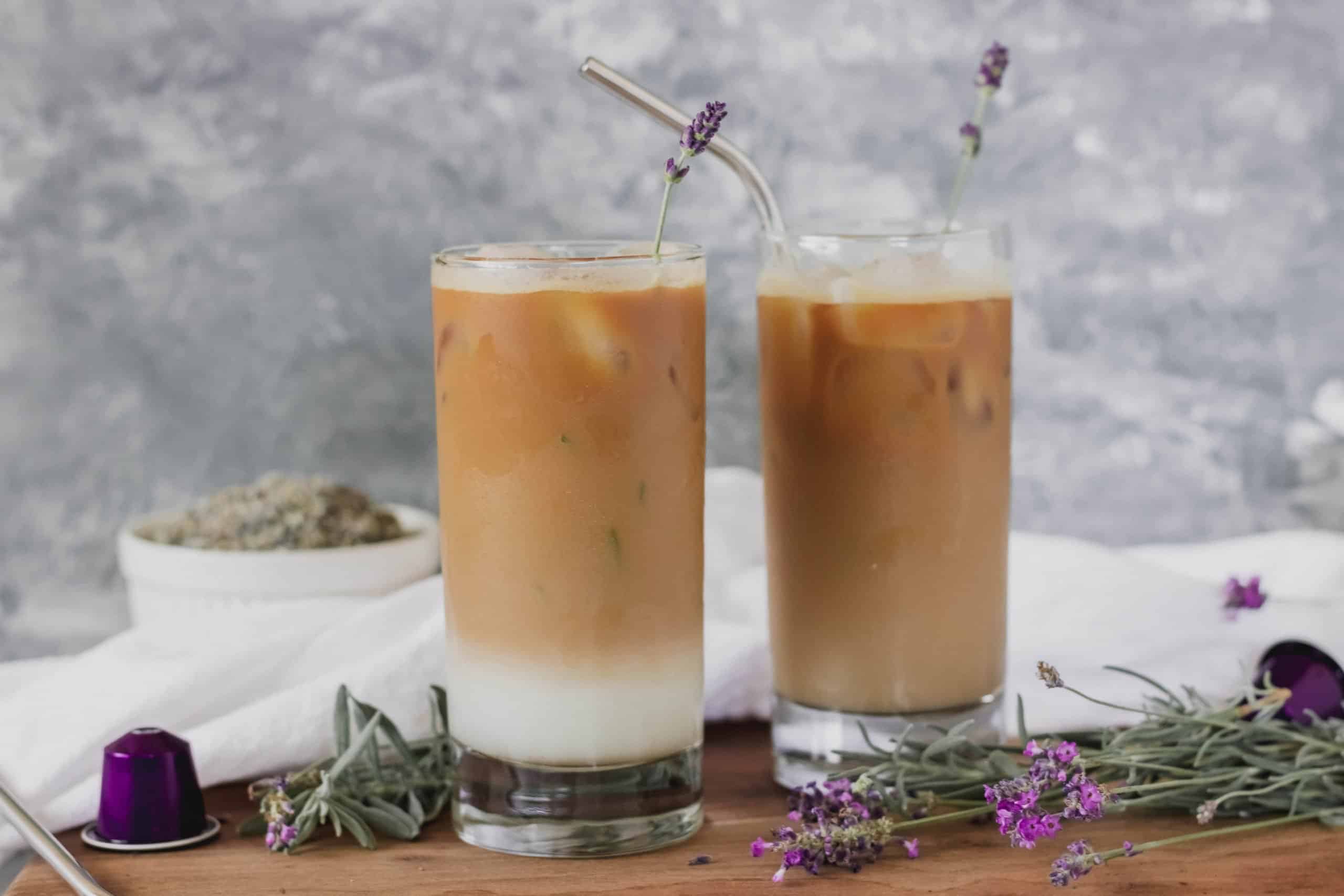 Iced Lavender Lattee  ice, Lavandula, coffeemaker, milk