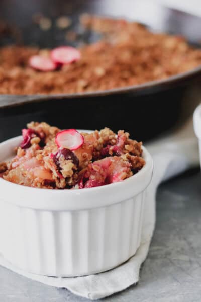 Apple Cranberry Orange Crisp in ramekins.