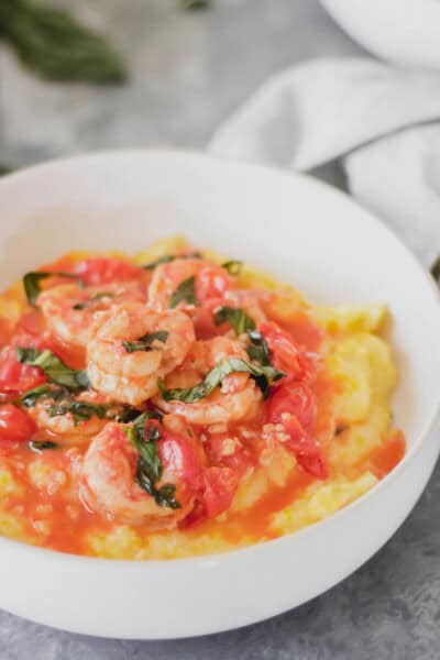 Shrimp and Spicy Tomatoes over Parmesan Polenta-1