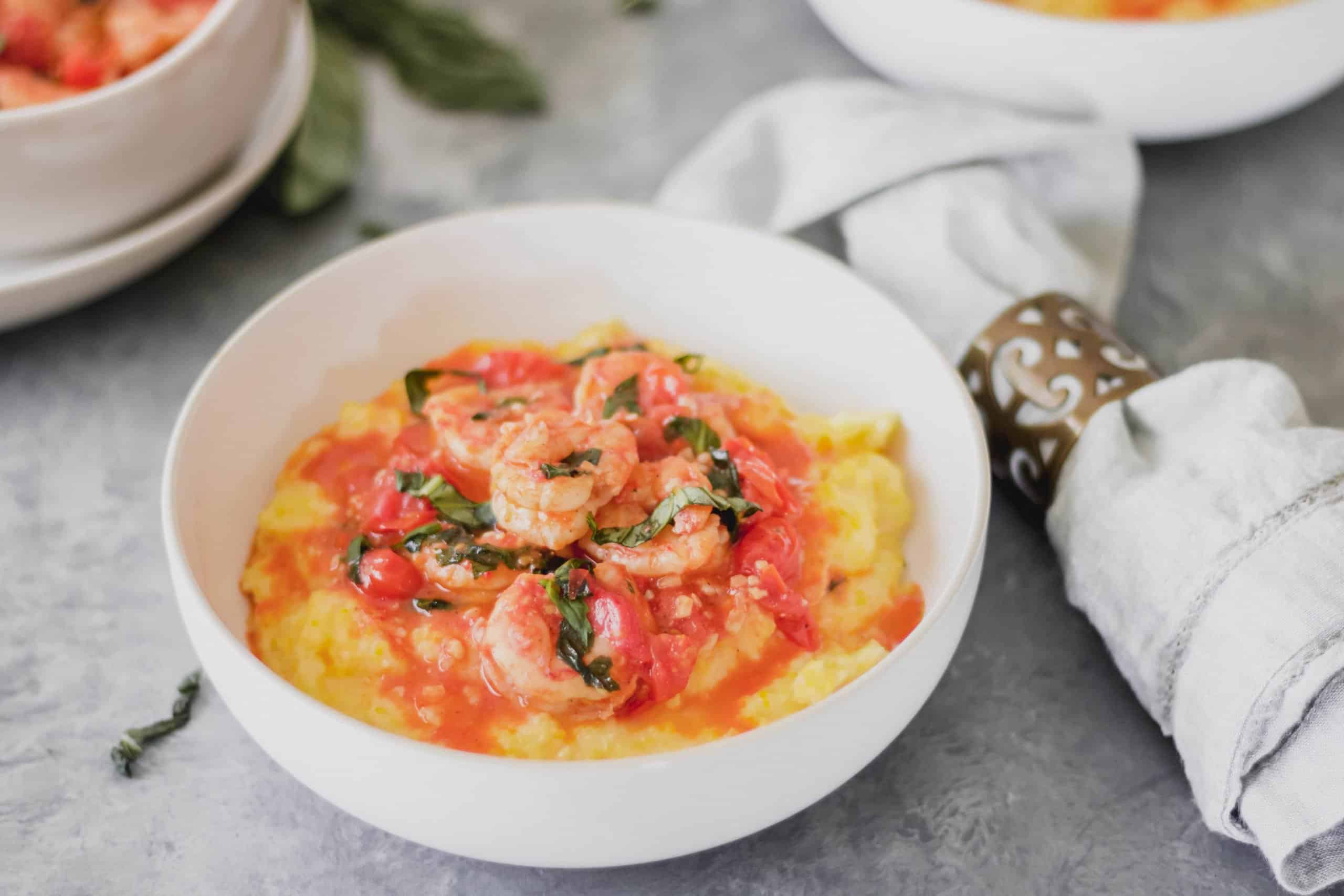 Shrimp & Spicy Tomatoes over Polenta A Life Delicious