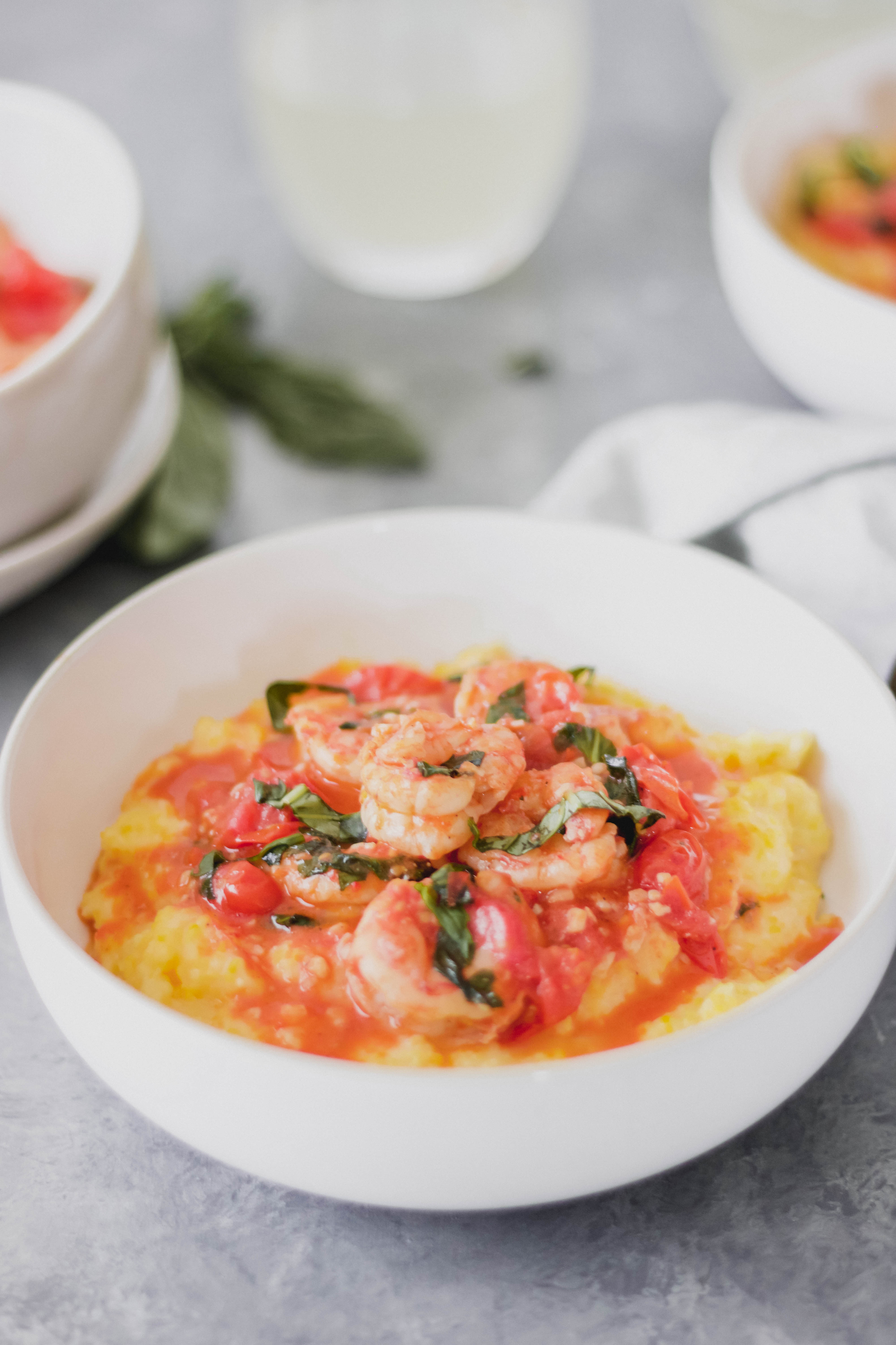 Shrimp and Spicy Tomatoes over Parmesan Polenta | A Life Delicious